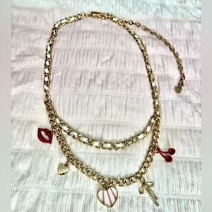 Betsey Johnson Multi Charm Gold Chain Belt